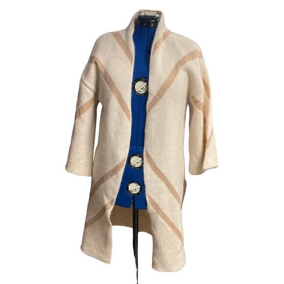 STEVE MADDEN Women’s Long Cardigan Sweater Shrug Size OSFM Cream & Tan - Picture 1 of 11